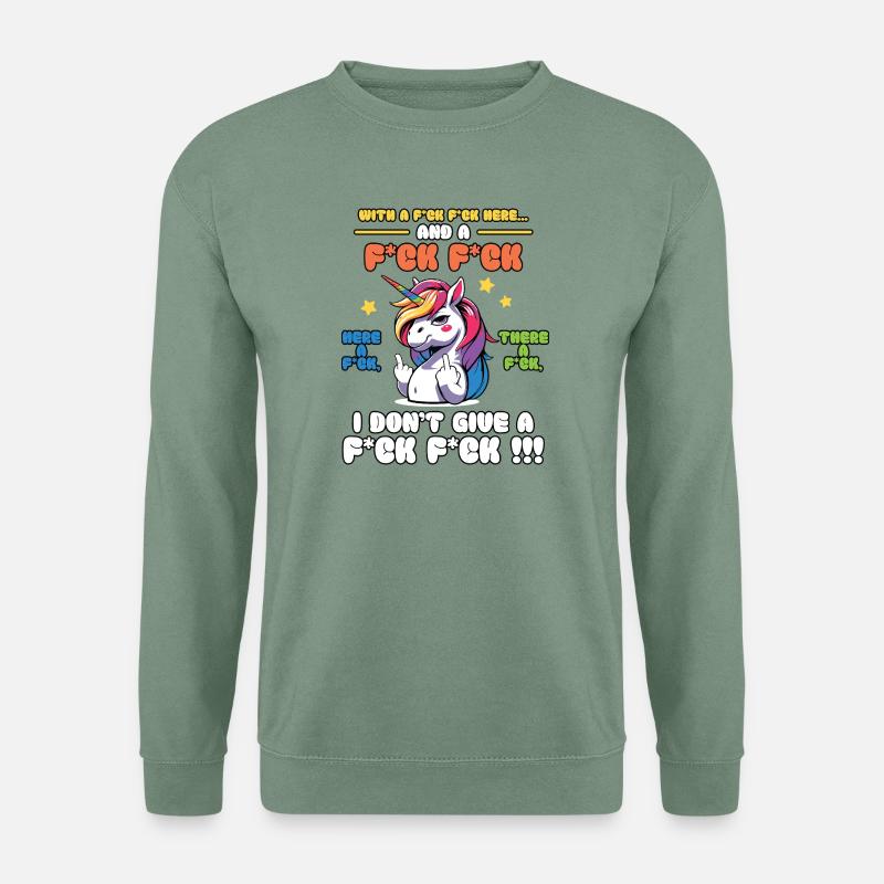 Buntes Einhorn frecher Spruch - Unisex Pullover - Graugrün