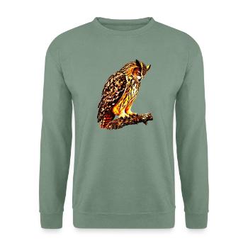 Uhu auf dem Ast - Unisex Pullover - Graugrün - Vorne