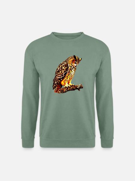 Uhu auf dem Ast - Unisex Pullover - Graugrün