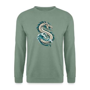 Jörmungandr – Midgardschlange in Meereswellen - Unisex Pullover - Graugrün - Vorne