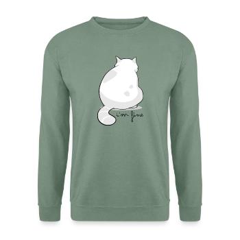 Rückansicht Flauschige Katzensilhouette - Unisex Pullover - Graugrün - Vorne