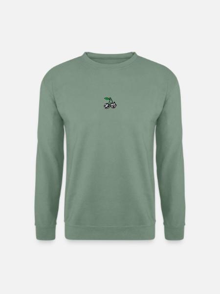 Felix The Cat Stickdesign Kirschen  - Unisex Pullover - Graugrün