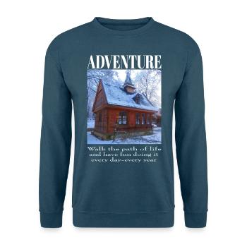 Abenteuer - kleine Kapelle im Schnee - Unisex Pullover - Indigoblau - Vorne