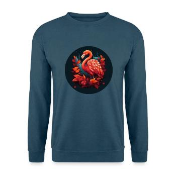 Flamingo in Herbstblättern - Unisex Pullover - Indigoblau - Vorne