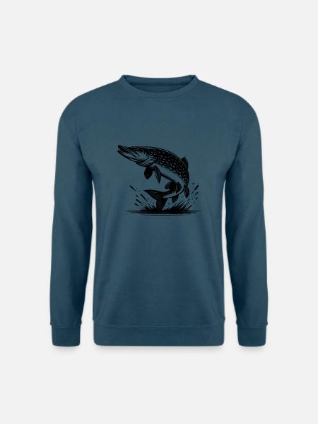 Großer springender Hecht Fisch - Unisex Pullover - Indigoblau