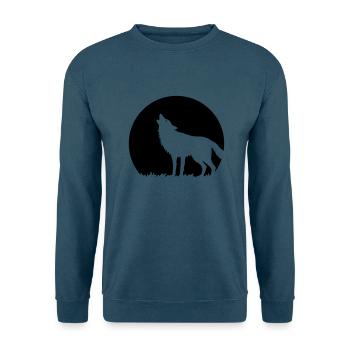 Heulender Wolf Bei Vollmond (1C) - Unisex Pullover - Indigoblau - Vorne