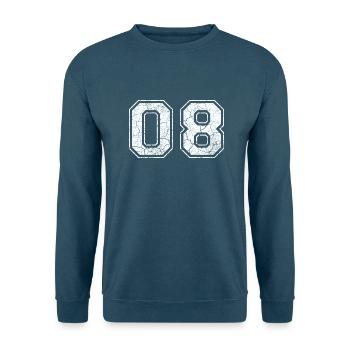 08 in weiß im Vintage-Look - Unisex Pullover - Indigoblau - Vorne