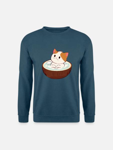 Katze badet in Kokosmilch, Entspannendes Tierdesig - Unisex Pullover - Indigoblau