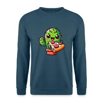 Kawaii Kaktus mit Pizza, Comic-Stil - Unisex Pullover - Indigoblau - Vorne