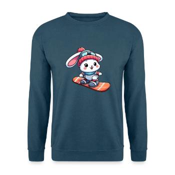 Schneehase auf Snowboard Winterfreude Design - Unisex Pullover - Indigoblau - Vorne