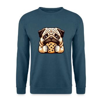 Süßer Mops mit Keks Nachtisch Hund Dessert - Unisex Pullover - Indigoblau - Vorne