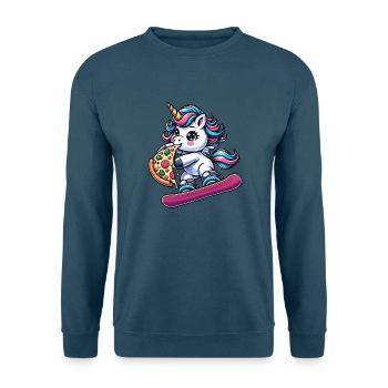 Einhorn-Snowboarder: Pink Pizza-Abenteuer - Unisex Pullover - Indigoblau - Vorne