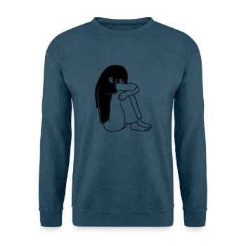 Mädchen Traurig Sitzend - Unisex Pullover - Indigoblau - Vorne