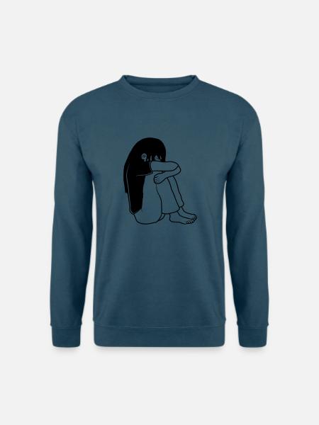 Mädchen Traurig Sitzend - Unisex Pullover - Indigoblau