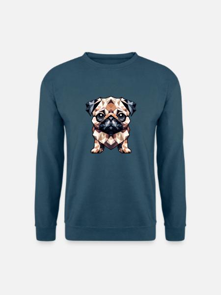 Mops in Polygon-Kunst Geometrisches Design - Unisex Pullover - Indigoblau