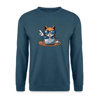 Katze und Kater im Büro - Chef mit Kaffee CEO - Unisex Pullover - Indigoblau - Vorne