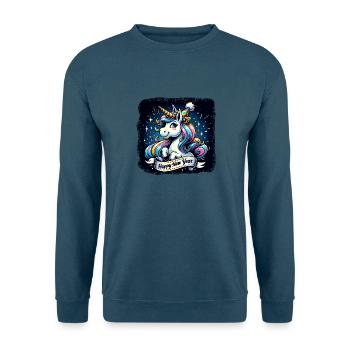 Neujahr Sylvester Einhorn Glückwunsch - Unisex Pullover - Indigoblau - Vorne
