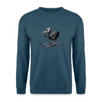 Süßer Emu Vogel beim Skifahren im Comicstil - Unisex Pullover - Indigoblau - Vorne