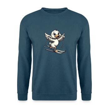 Niedliche Ente beim Skifahren im Comicstil - Unisex Pullover - Indigoblau - Vorne