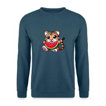 Bengalkatze Mit Wassermelone Fruchtig Lustig - Unisex Pullover - Indigoblau - Vorne