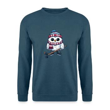 Eule Hockeyspieler Eishockey Cartoon Schneeeule - Unisex Pullover - Indigoblau - Vorne