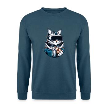 Katze als VR-Gamer, Virtuelle Realität Pizza-Spiel - Unisex Pullover - Indigoblau - Vorne