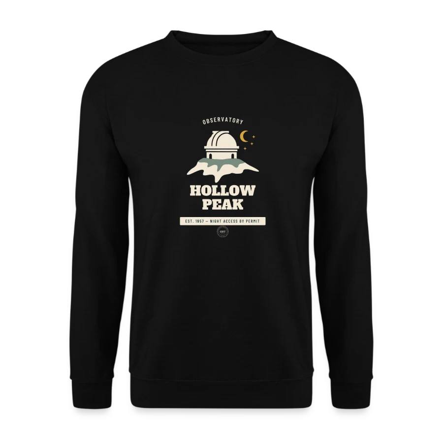 Hollow Peak badge on a unisex sweatshirt, black, front