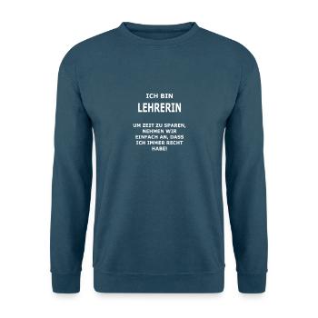 LEHRERIN - Unisex Pullover - Indigoblau - Vorne