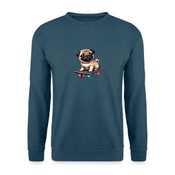 Skateboard Mops, Hund Skateboarder - Unisex Pullover - Indigoblau - Vorne
