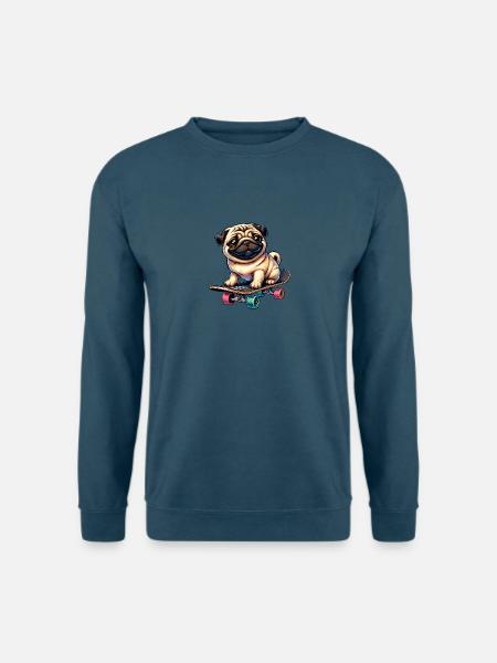 Skateboard Mops, Hund Skateboarder - Unisex Pullover - Indigoblau