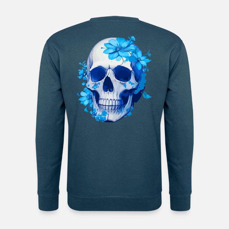 Intense Blue Floral Skull - Unisex Sweatshirt - indigo blue