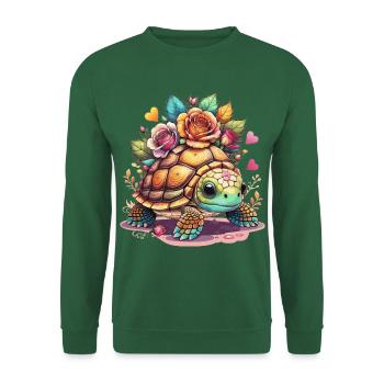 Tortue douce parmi les roses - Sweat-shirt Unisexe - vert foncé - Devant