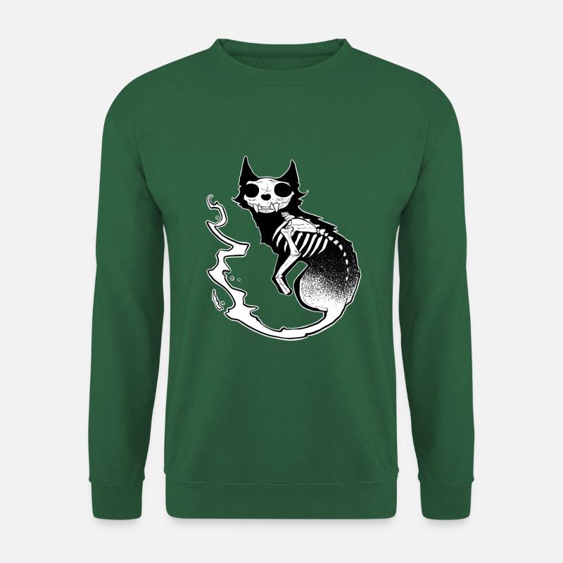 Totenkopf schwarze Katze dunkle Halloween dotwork Kunst - Unisex Pullover - Grün