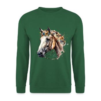Cheval blanc aux fleurs délicates - look bohème - Sweat-shirt Unisexe - vert foncé - Devant