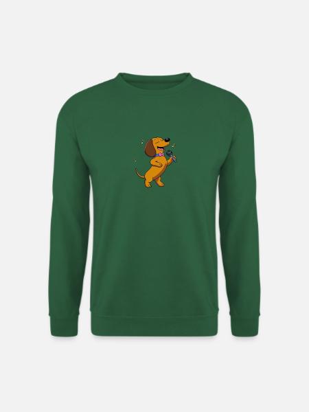 Hund Dackel Sänger singt Karaoke Mikrophon Musik - Unisex Pullover - Grün