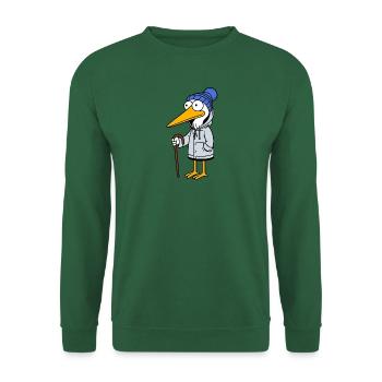 Comic Opa Storch Gehstock Regenjacke Mütze Kiez - Unisex Pullover - Grün - Vorne