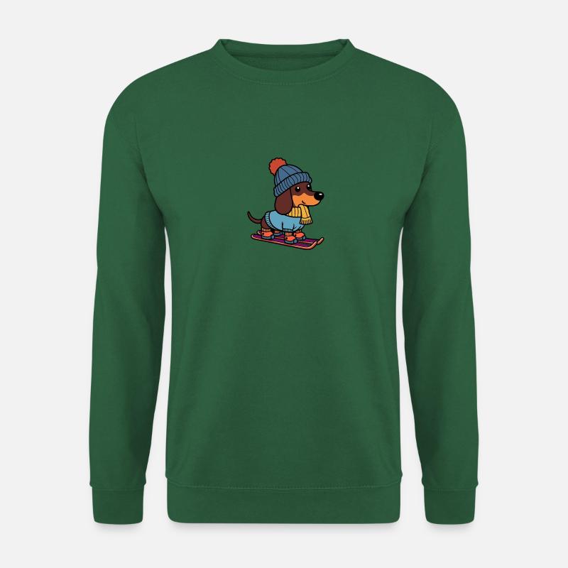 Winter Hund Dackel Mütze Schal Ski auf Skiern - Unisex Pullover - Grün