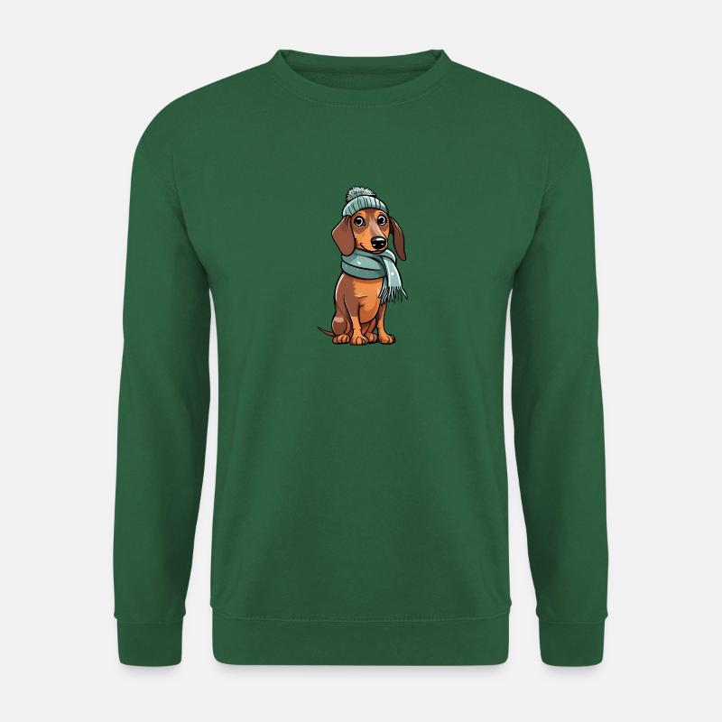 Niedlicher Dackel im festlichen Winter-Look! - Unisex Pullover - Grün