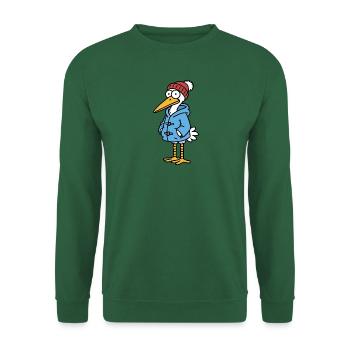 Comic Nordsee Storch Vogel Regenjacke Mütze Winter - Unisex Pullover - Grün - Vorne