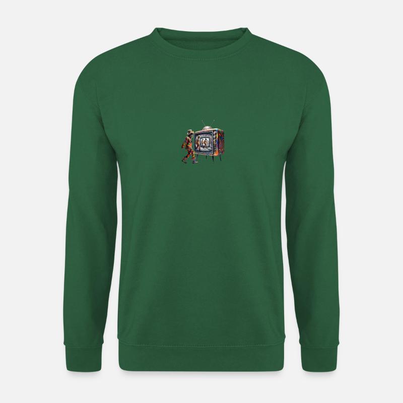 surrealistischer bunter Mann im Fernseher - Unisex Pullover - Grün