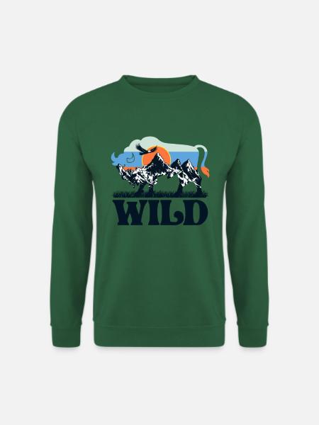 Wild Bison Wilderness Nature Mountains retro - Unisex Sweatshirt - green