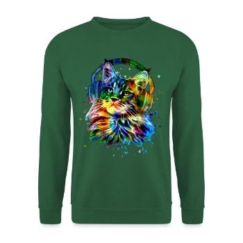 Katze mit Kopfhörer Aquarell Kunst - Unisex Pullover - Grün - Vorne