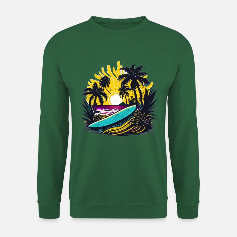 Sommer Sonne Palmen Strand Insel Surfbrett - Unisex Pullover - Grün