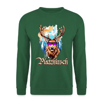 Platzhirsch JGA Tracht Lederhosn wandern Geweih - Unisex Pullover - Grün - Vorne