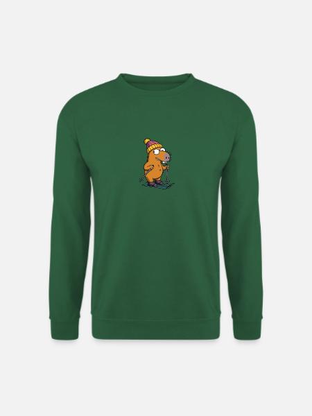 Comic Wasserschwein Capybara Ski Mütze Piste Berg - Unisex Pullover - Grün