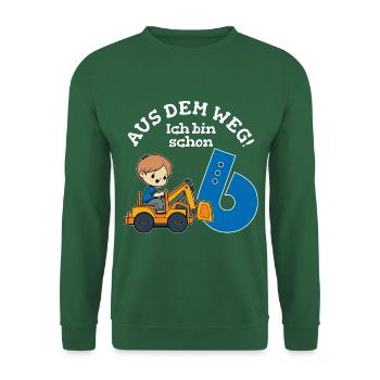 6. Geburtstag Bagger Junge - Unisex Pullover - Grün - Vorne