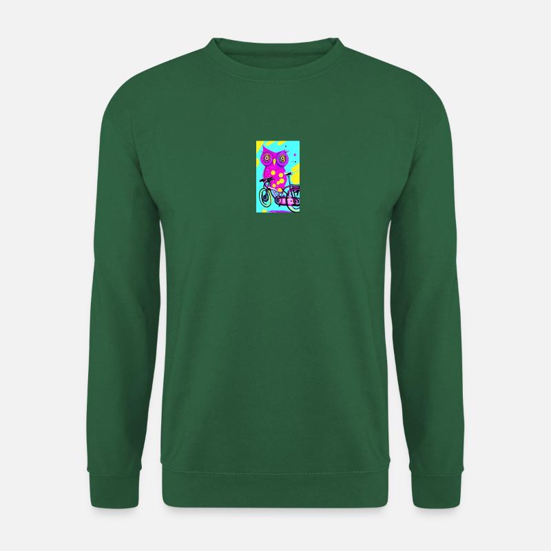 pink owl on bicycle - Unisex Pullover - Grün