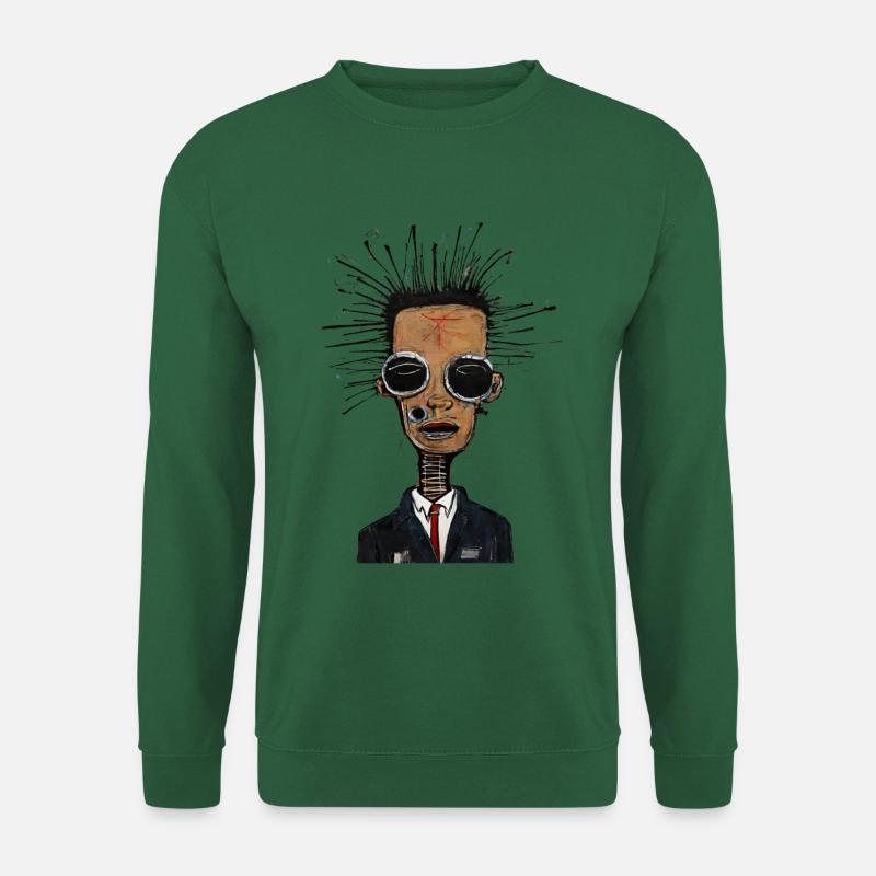 "Der Mann mit der Brille: Urbanes Mysterium" - Unisex Pullover - Grün