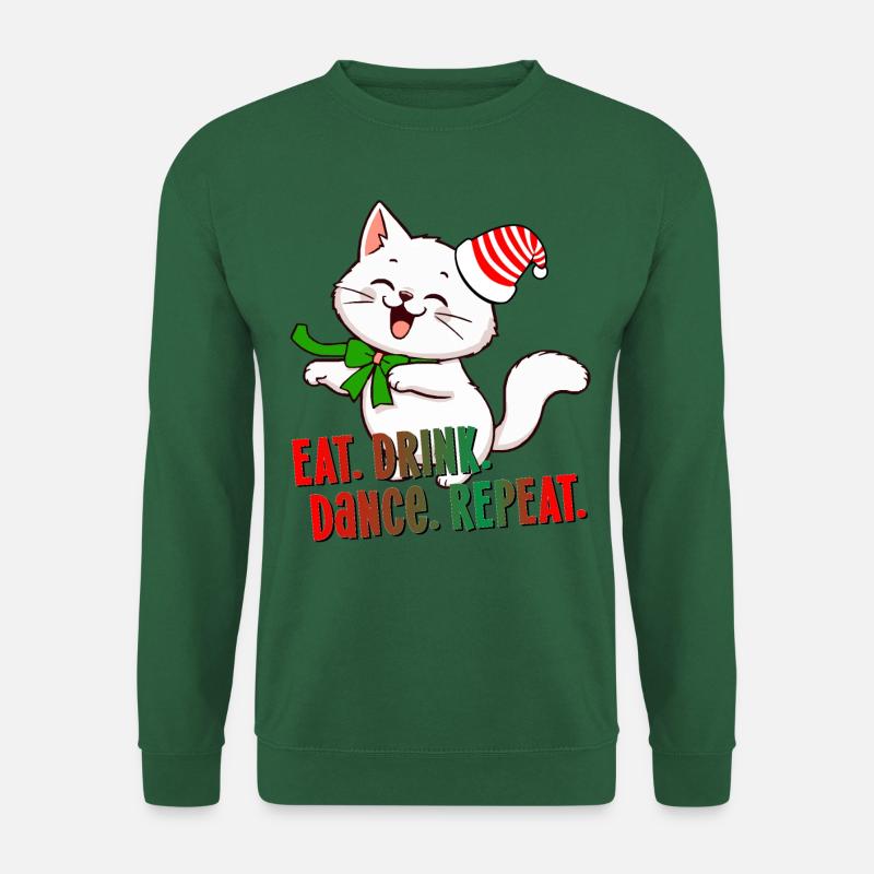 xmas cat Weihnachten Katze Eat Drink dance fun - Unisex Pullover - Grün