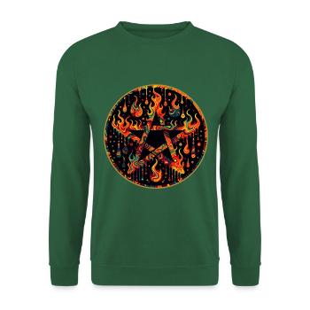 Pentagramm im Flammenkranz brennendes Pentagramm - Unisex Pullover - Grün - Vorne